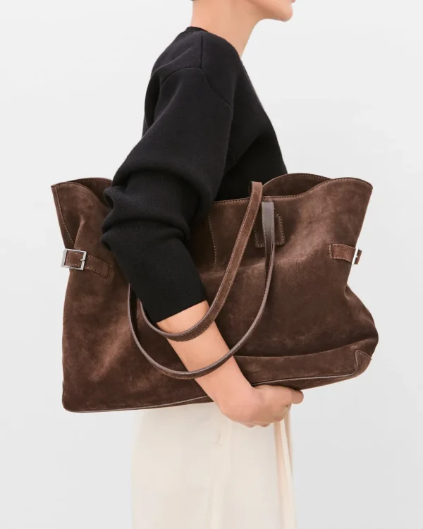 Tote Bags^Flattered Lesley Tote Bag Suede Chocolate