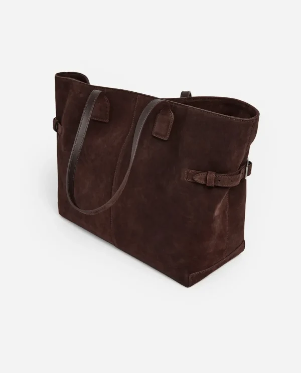 Tote Bags^Flattered Lesley Tote Bag Suede Chocolate