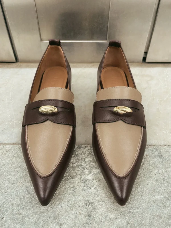 Loafers^Flattered Penelope Leather Taupe/Burgundy